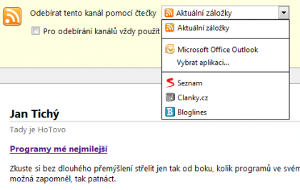 Standardní přidání RSS kanálu ve Firefoxu