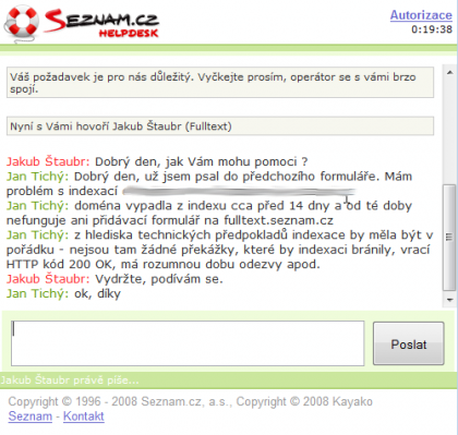 Seznam.cz - chat s online podporou.