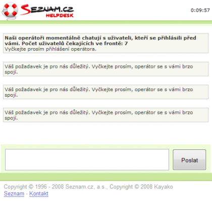 Seznam.cz - fronta uživatelů čekajících na online podporu
