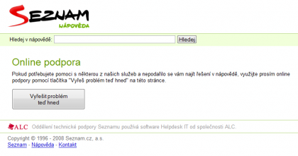 Seznam.cz - vstup do chatu uživatelské podpory