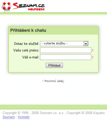 Seznam.cz - vstup do chatu uživatelské podpory